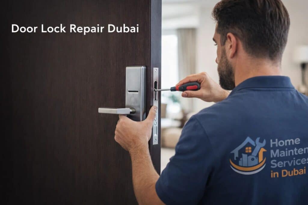 professional door lock repair technician fixing door lock in dubai