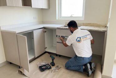 kitchen renovation in a Dubai apartment showing cabinet and countertop upgrade