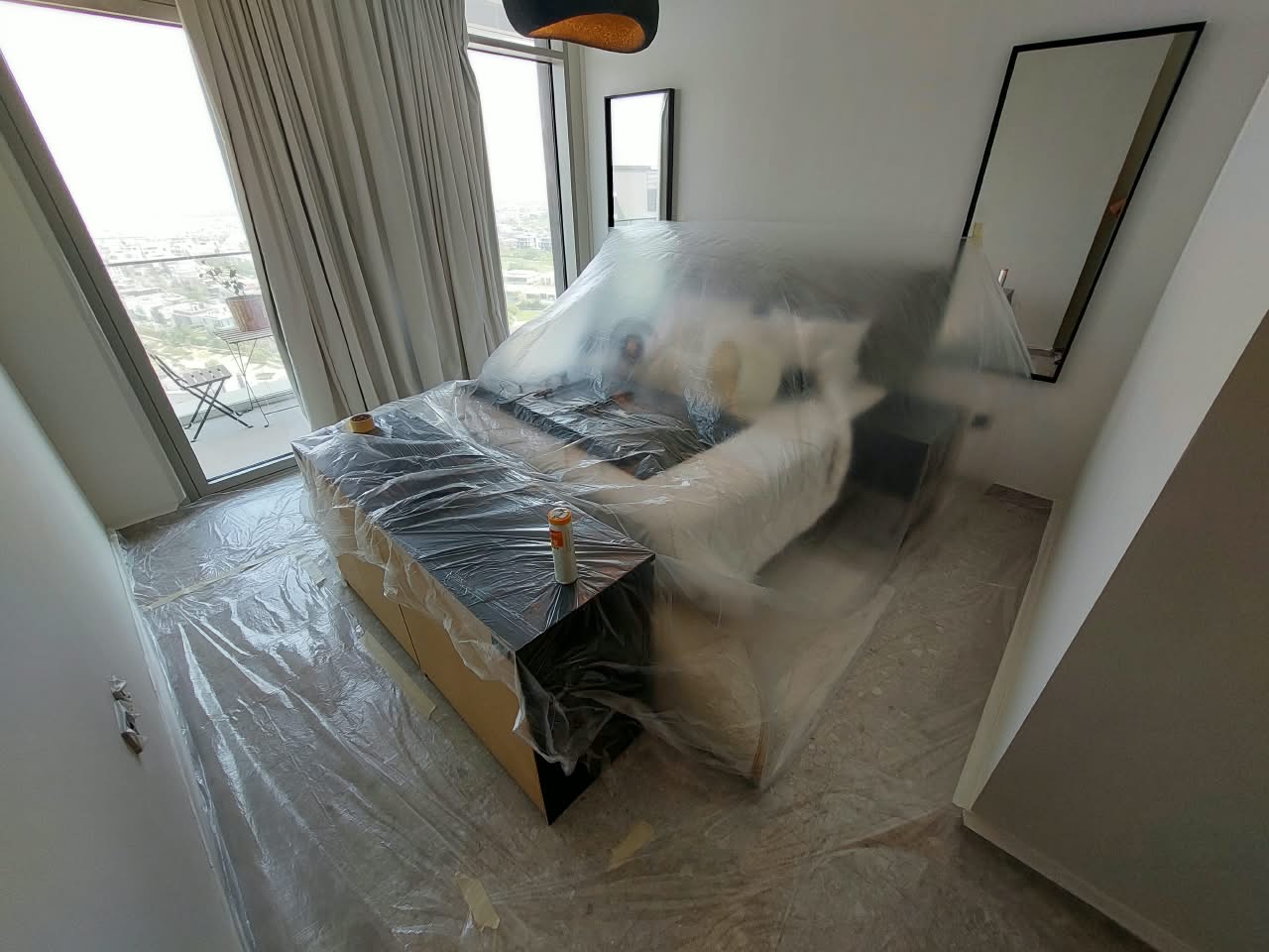 Bedroom protected before painting