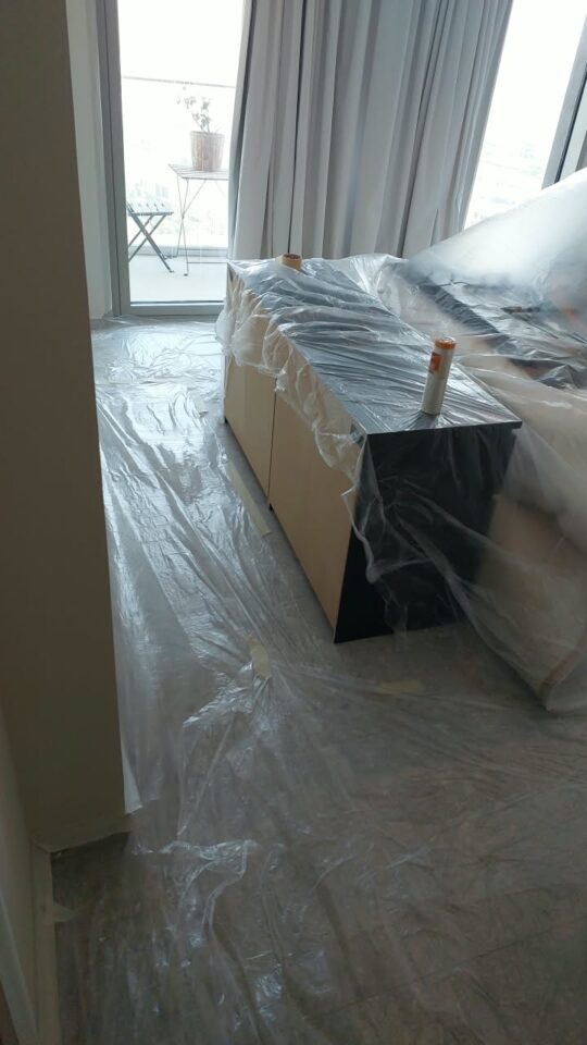 Furniture covered before work starts