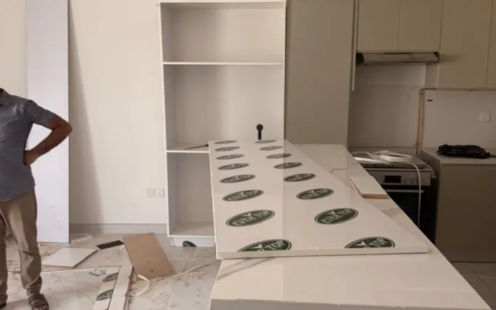 Kitchen countertop island fitting by BHMS in Dubai